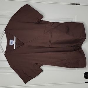 AMS Brown V Neck Scrub Top with Pockets